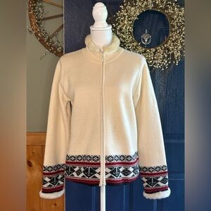 Vintage Pendleton Cream Sweater w/ Black &Red Accents Size S. 100% Virgin Wool